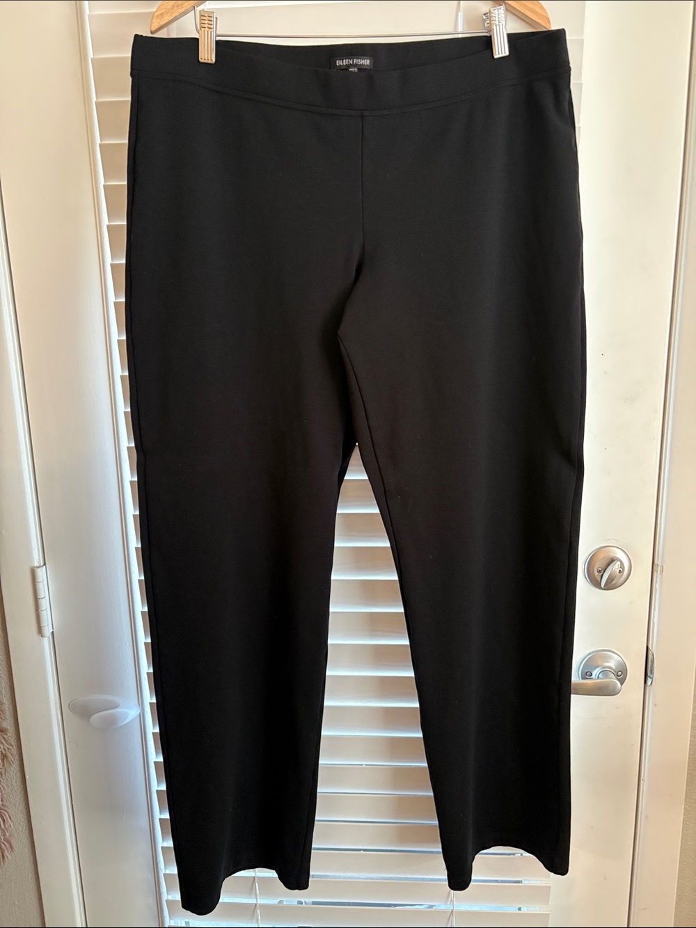 Eileen Fisher Black Pull on Career Office Straight-Leg Knit Pants SZ XL